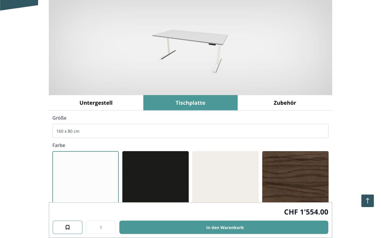 FLEXTOP: 3D-Stehtisch mit Auswahl für Gestell, Tischplatte und Zubehör sowie Preis und Warenkorb